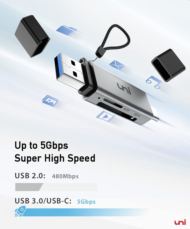 uni SD Card Reader, High-Speed USB C to Micro SD Card Adapter USB 3.0 Dual Slots, Memory Card Reader for SD/Micro SD/SDHC/SDXC/MMC, Compatible with MacBook Pro/Air, Chromebook, Android Galaxy - Image 2